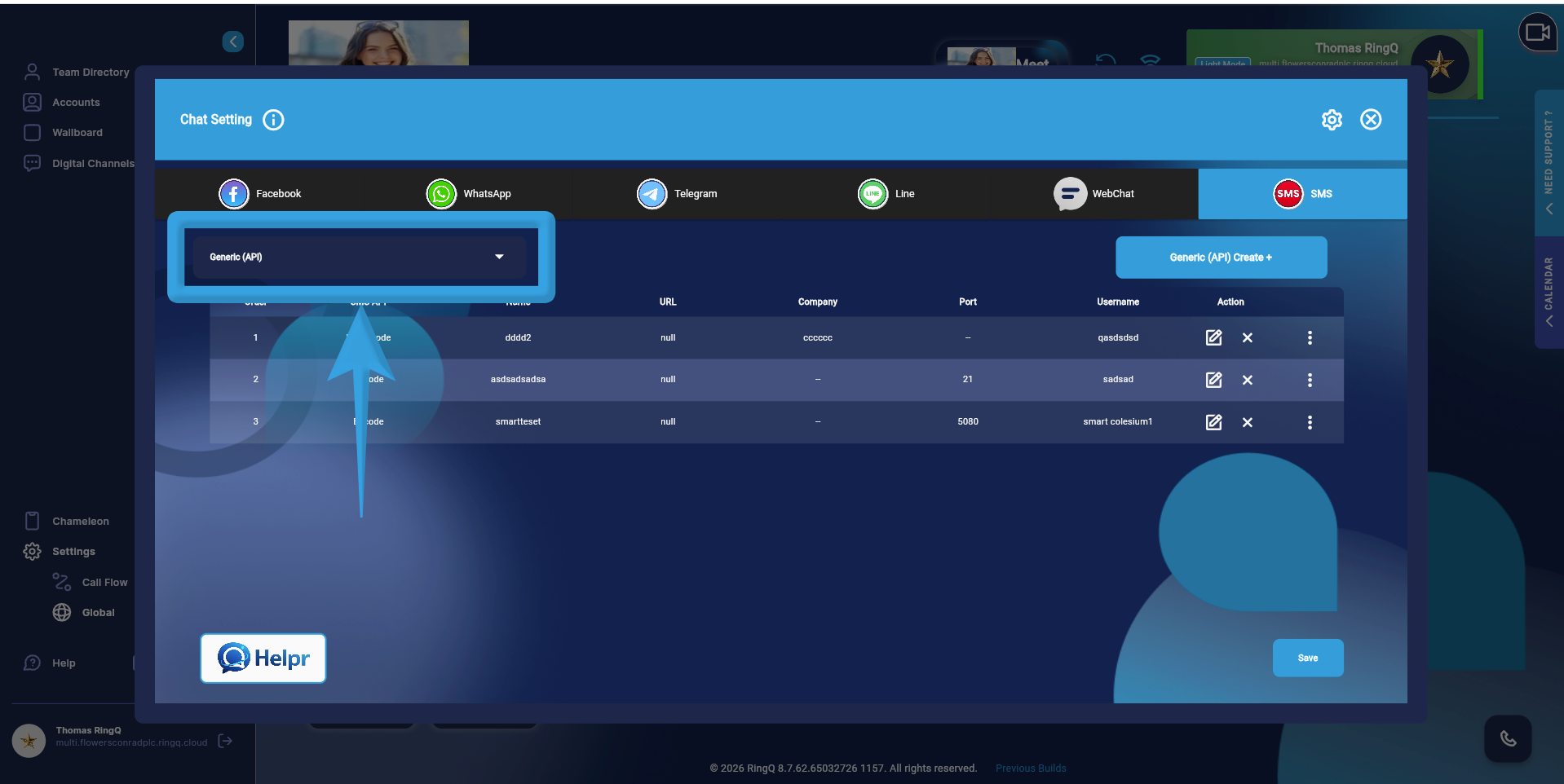 On the left panel, click the Generic API dropdown