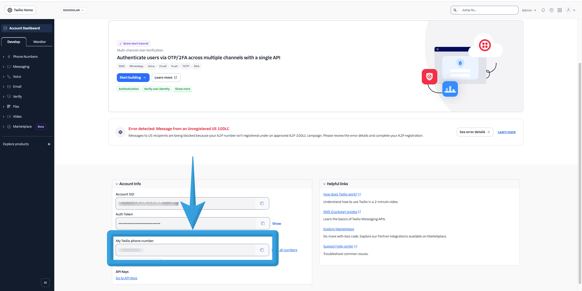 Phone Number registered in Twilio