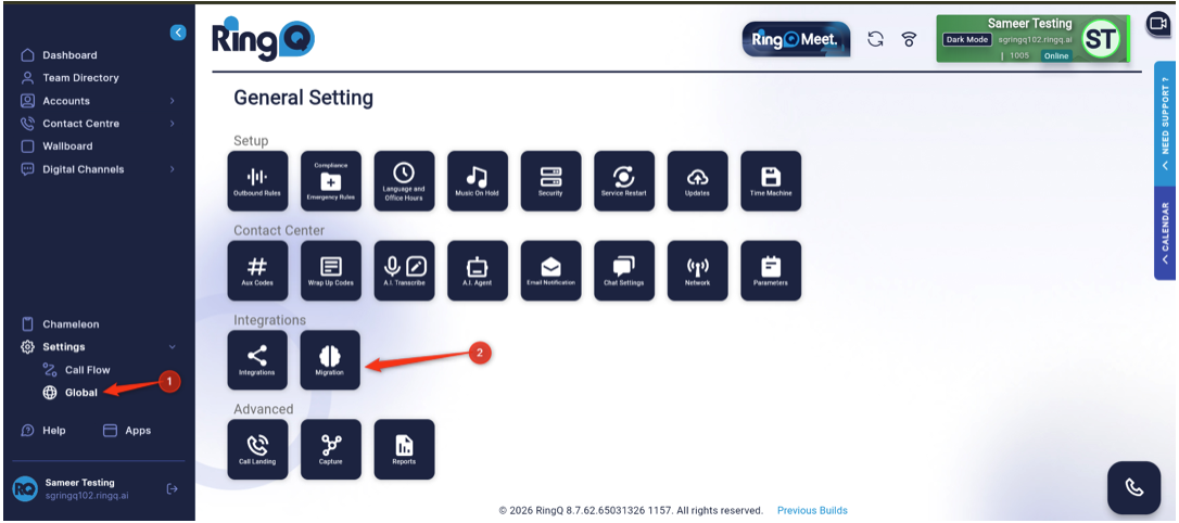 Migration in admin dashboard RingQ