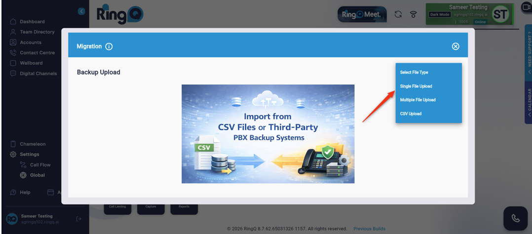 Select your backup file type