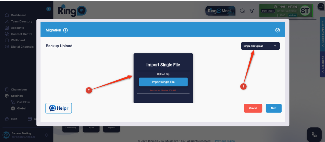 Single backup file upload