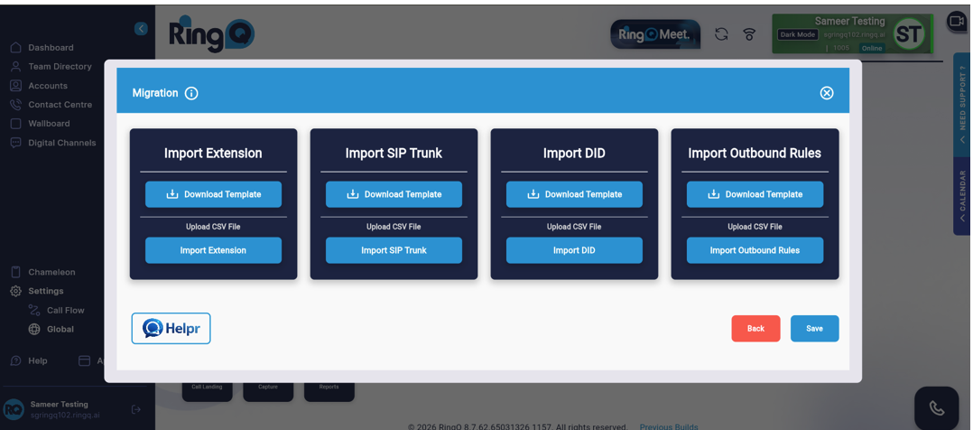 Import SIP Trunks, Extensions, DIDs and Outbound Rules to RingQ.