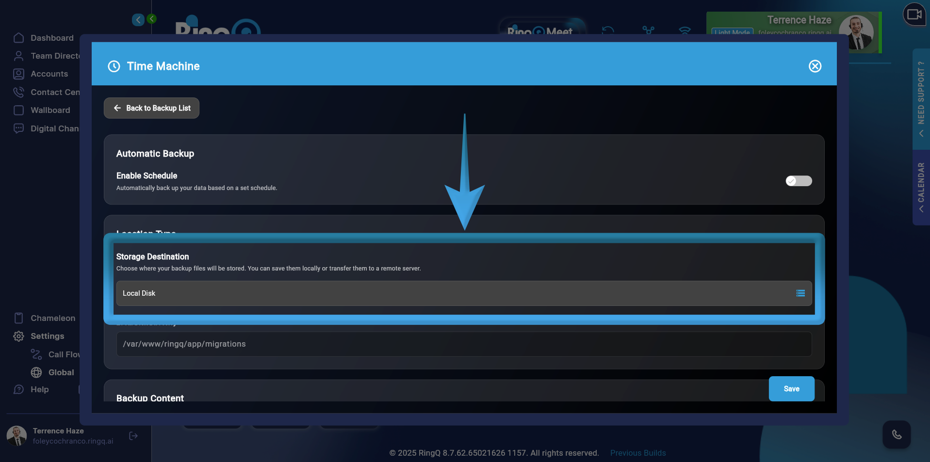 RingQ backup Storage Destination