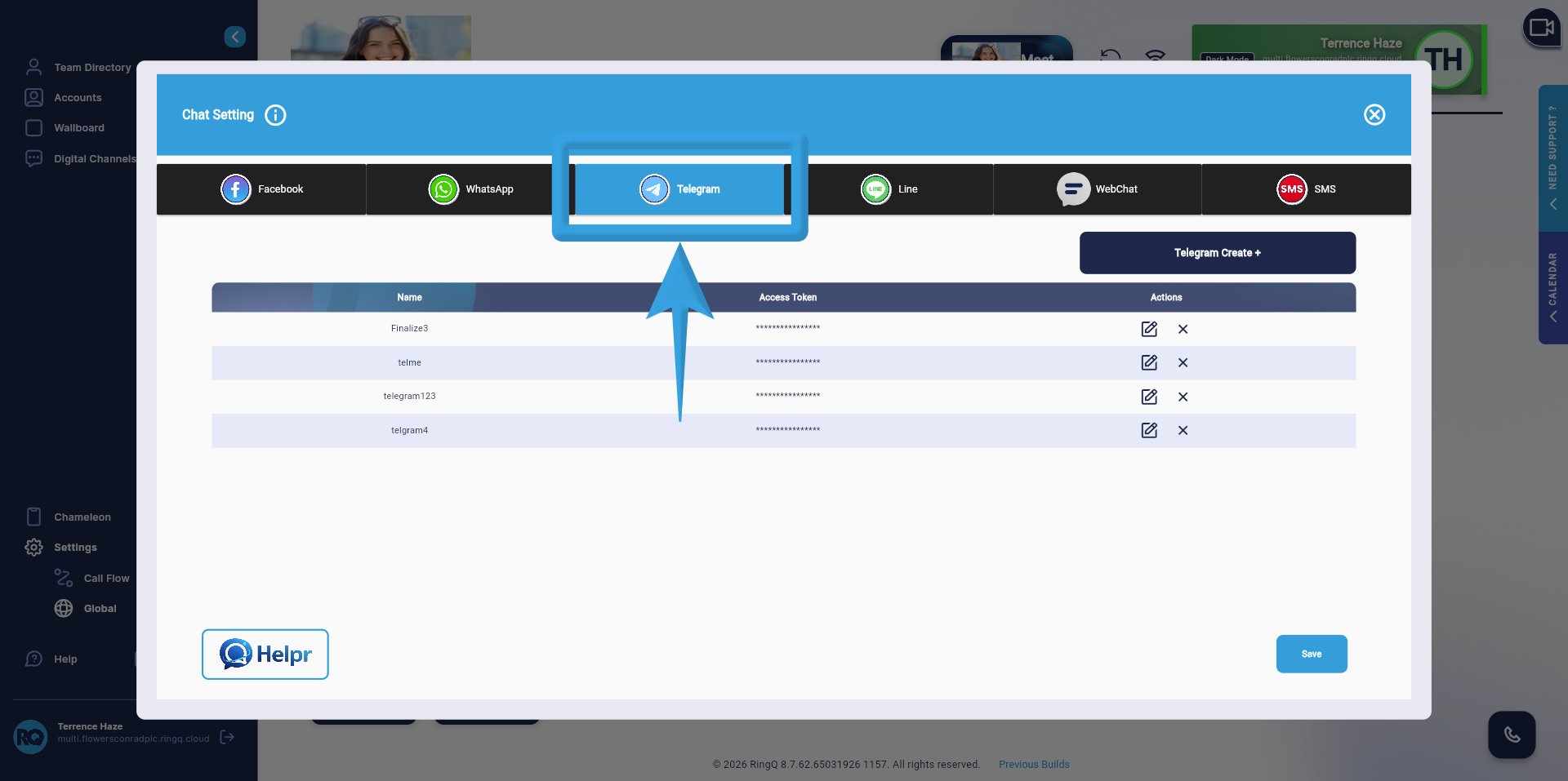 Select Telegram as your Chat Channel