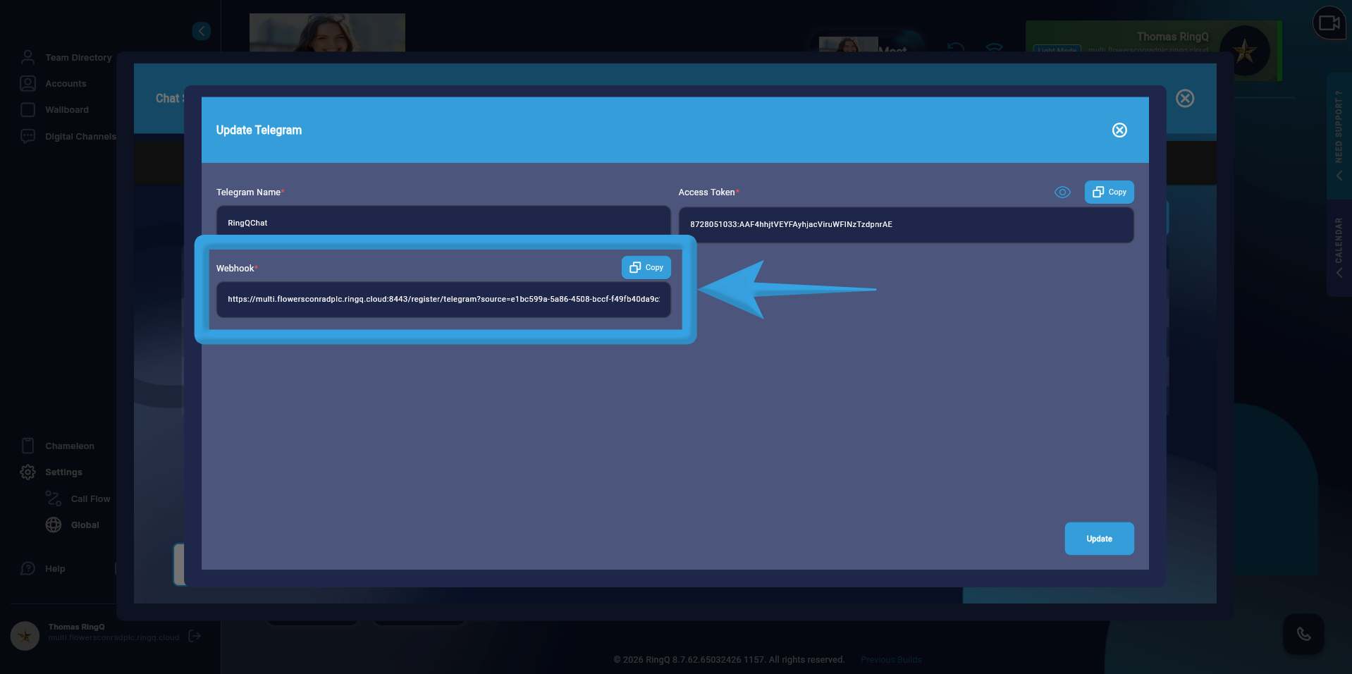 copy the webhook URL