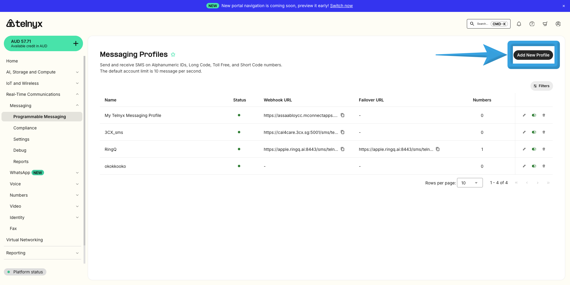 Add New Profile - Telnyx
