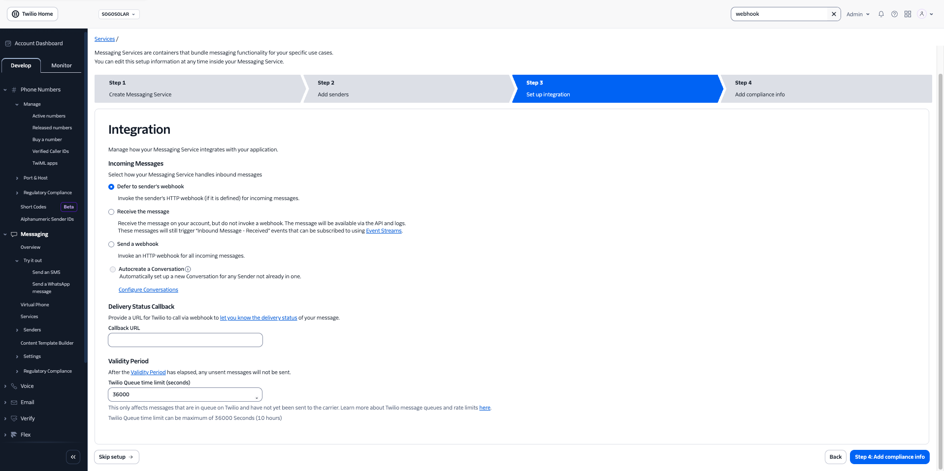 Integration Set-up Page