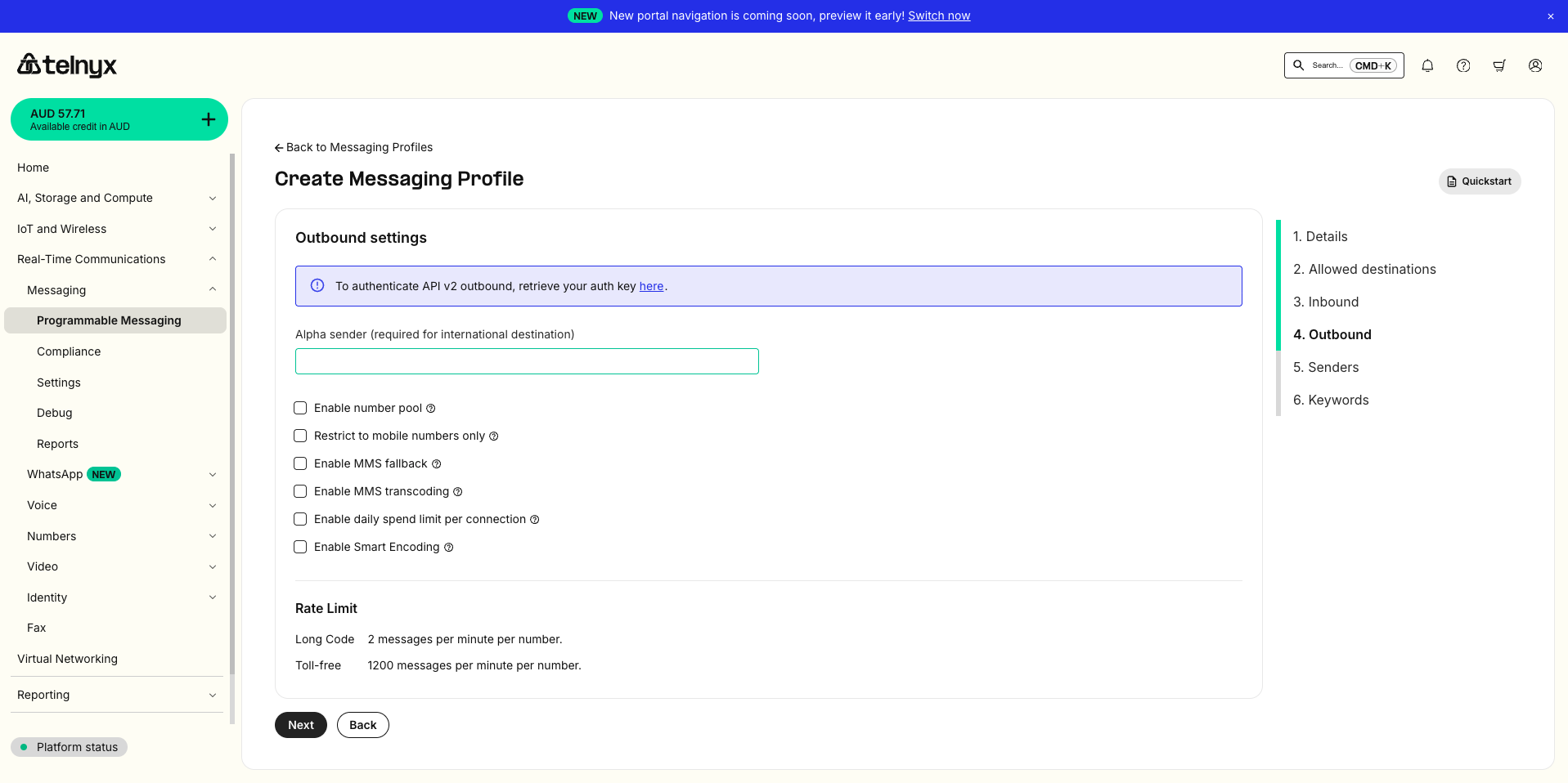 Telnyx Outbound Settings