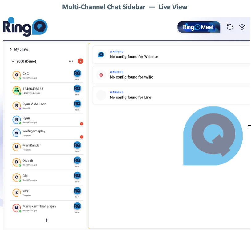 Multi-channel chat integrated into RingQ