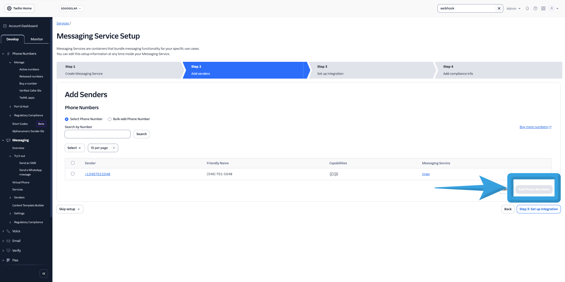 Step 3 Set-up Integration button