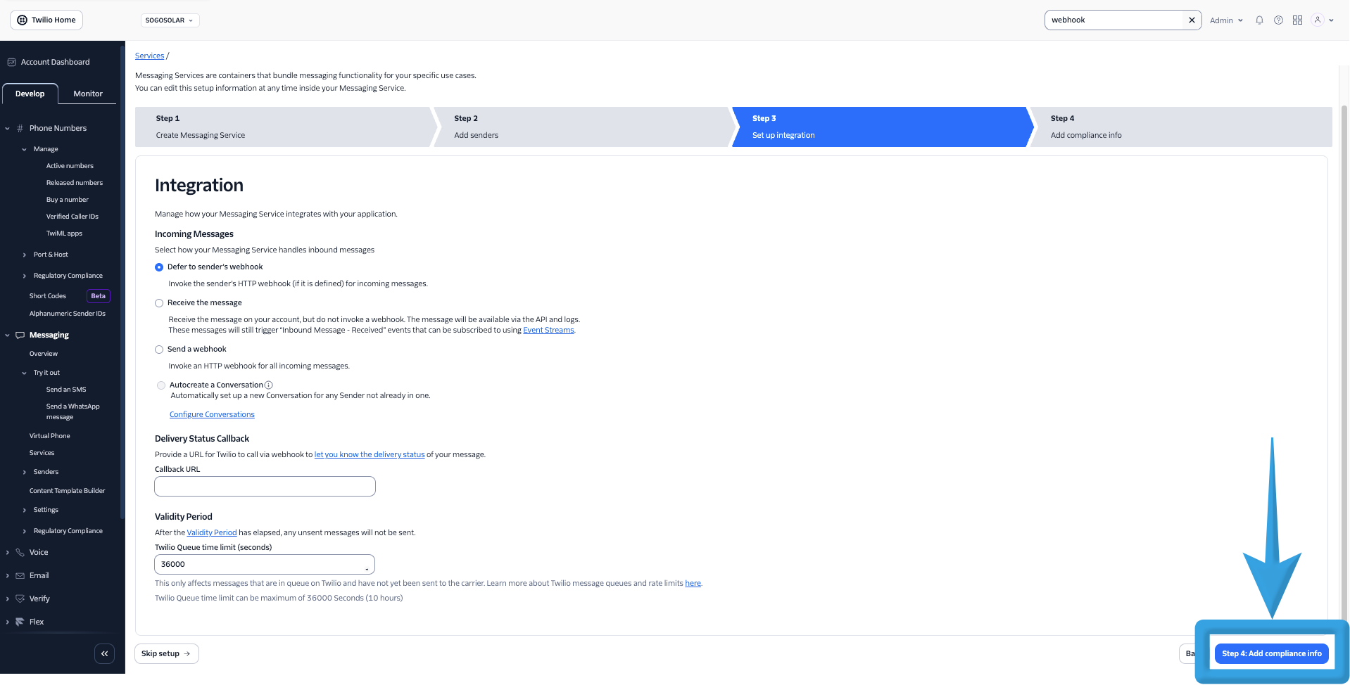 Step 4 Add Compliance Info button