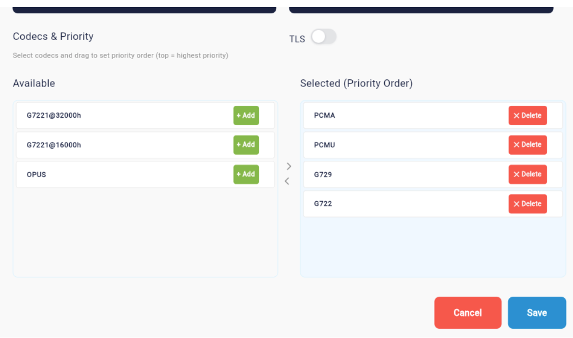 Select the codec based on MPLS trunk Support 